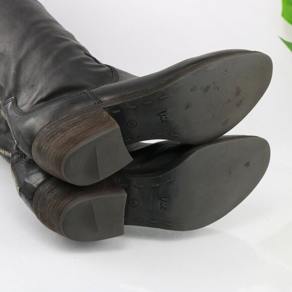 Vic Matie Womens Tall Boot Size 7.5 Black Leather Western Riding Low Heel Italy - Picture 9 of 11